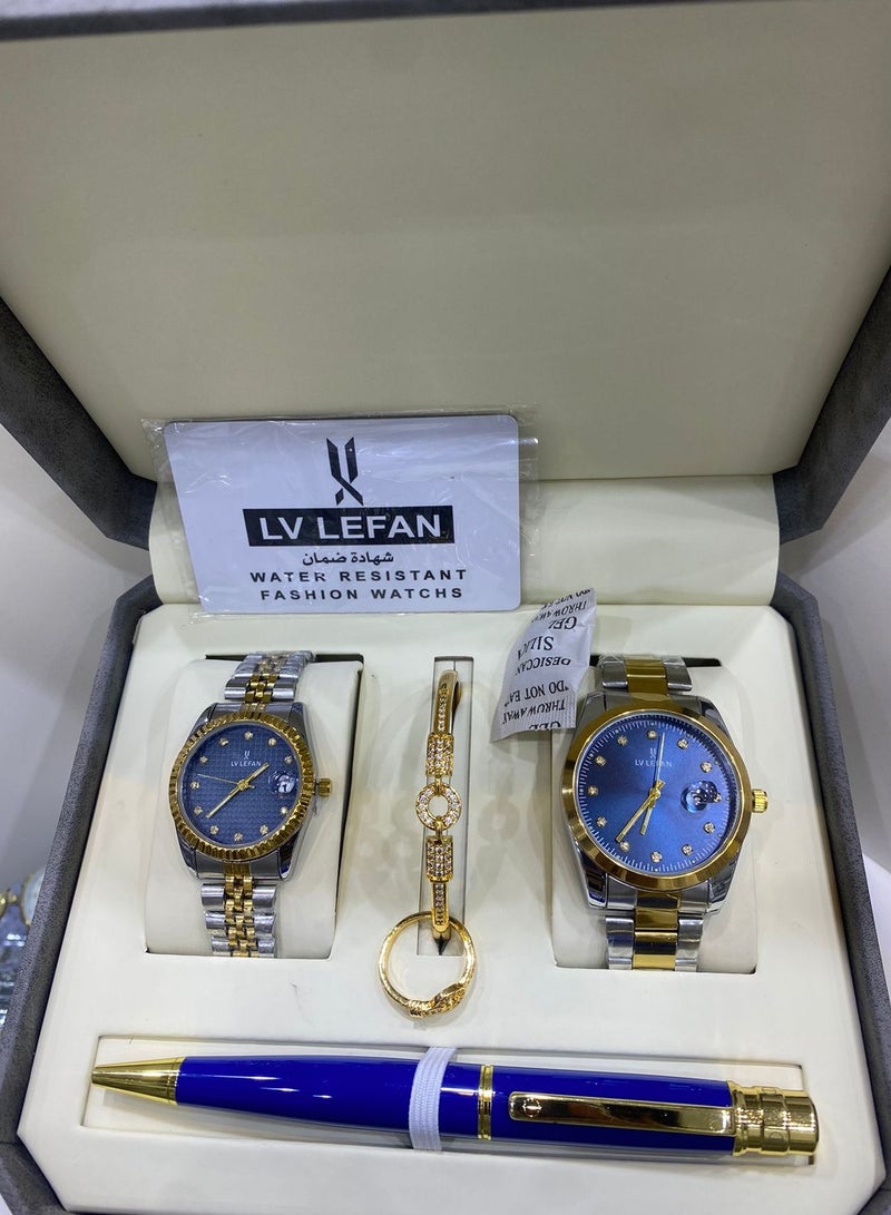 ليفان طقم ساعات من لف ليفان مكون من ساعه رجاليه وساعه نسائيه واسواره وخاتم وقلم