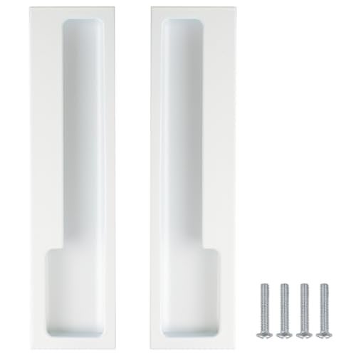 MOROBOR Zinc Alloy Flush Pull Handles 2pcs Embedded Sliding Door Handle with Hidden Screws 84 Modern Simple Door Pull Handle for Sliding Barn Drawer Cupboard WardrobeWhite - Image 1