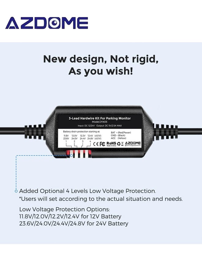 AZDOME 3-Lead Acc Hardwire Kit Type-C USB Port for M550 M580 M660 M01Pro PG17 GS63HPro DashCam, 12ft with Fuse Kit, Dash Camera Convert 12V-24V to Output 5V/2.5A Max, 24H Parking Mode, Low Voltage Protection - Image 2