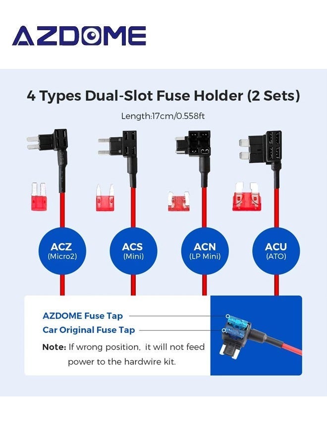AZDOME 3-Lead Acc Hardwire Kit Type-C USB Port for M550 M580 M660 M01Pro PG17 GS63HPro DashCam, 12ft with Fuse Kit, Dash Camera Convert 12V-24V to Output 5V/2.5A Max, 24H Parking Mode, Low Voltage Protection - Image 4