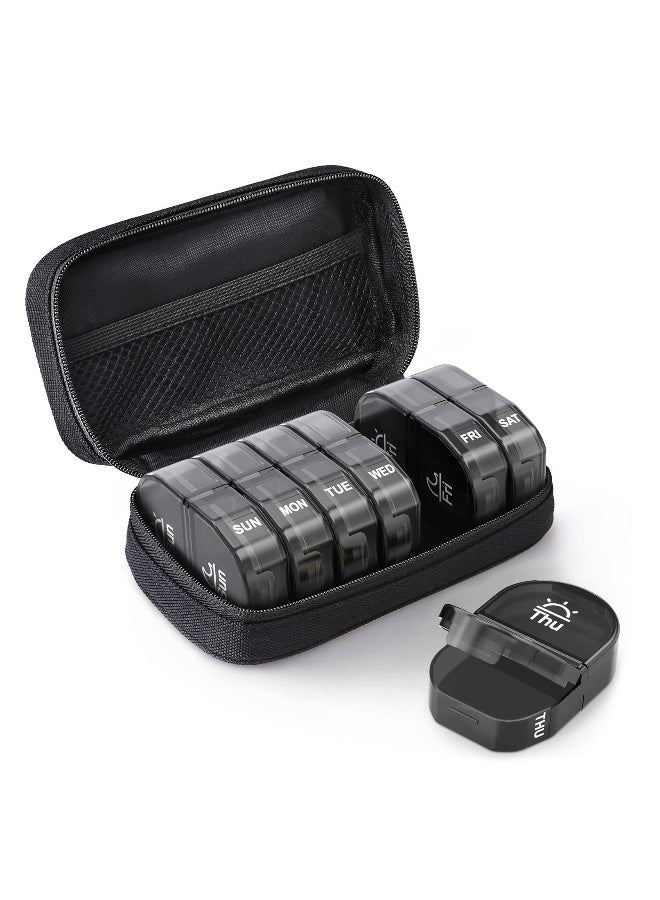 Canvas Bag Weekly Pill Organizer 2 Times a Day, Large AM/PM Pill Box 7 Day with Portable Zipper Cloth Bag for Holding Supplements - Image 1