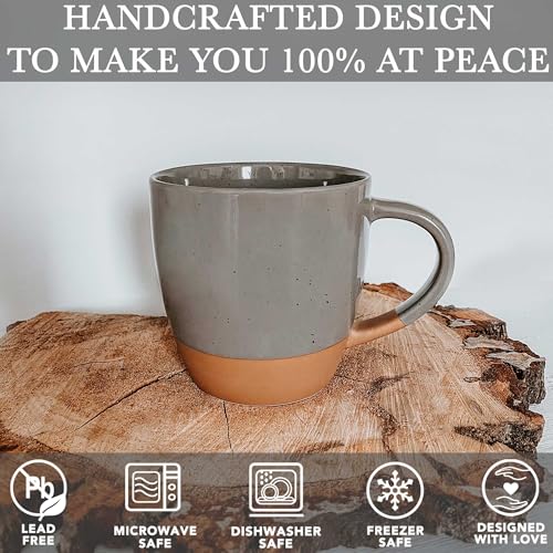 Mora Ceramic Large Latte Mug Set of 4, 16oz - Microwavable, Porcelain Coffee Cups With Big Handle - Modern, Boho, Unique Style For Any Kitchen. Microwave Safe Stoneware - Assorted Neutrals - Image 4