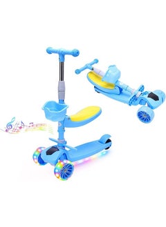 Generic Boys and Girls' Game Children's Pedal Scooters with 4 Adjustable Height Flash Wheels, Ultra Wide Deck, Children's Game Scooters and Toddler Scooters(Blue)  - Image 1