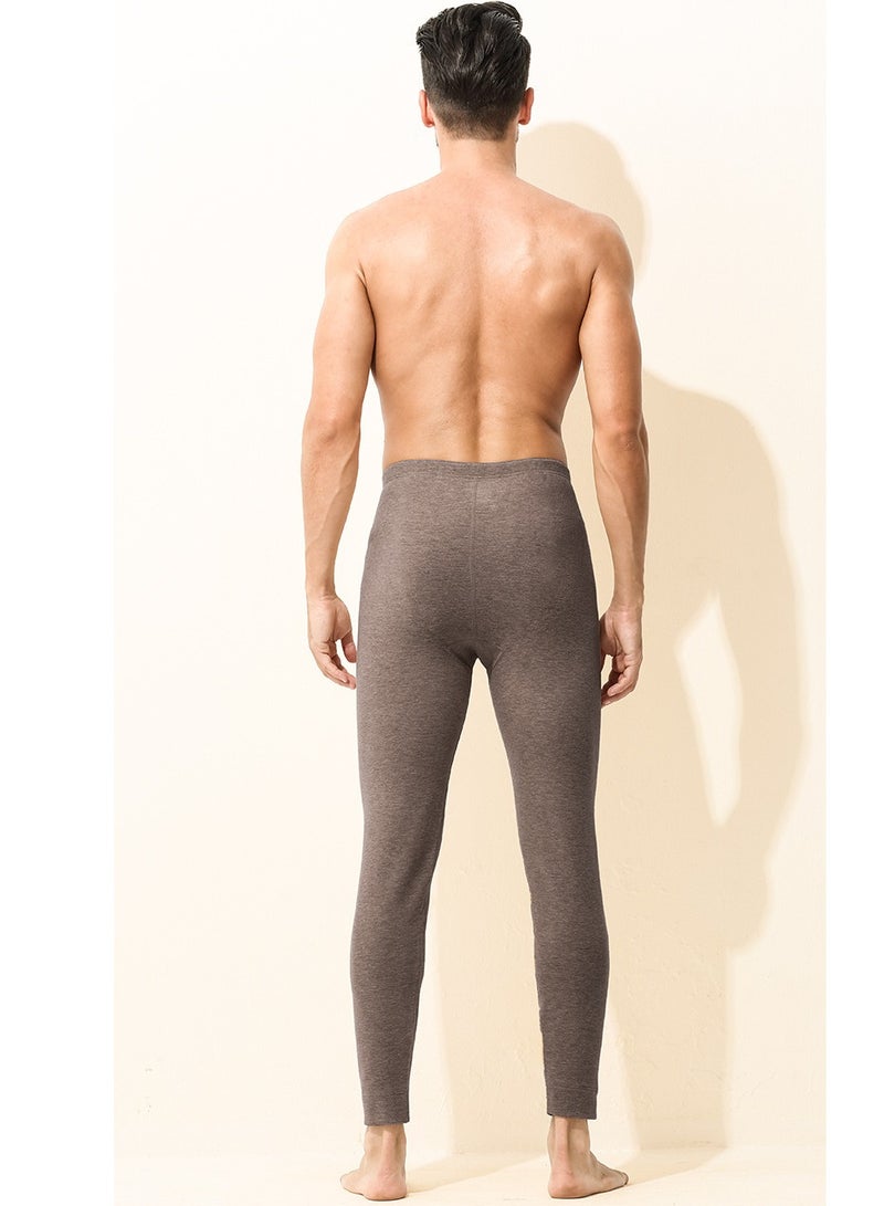إسكدنيا Men's Solid Color Tights Leggings Underwear Pants Long Johns Bottoms Wintergear  Warm Base Layer Bottoms Brown - Image 2