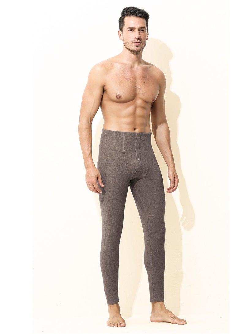 إسكدنيا Men's Solid Color Tights Leggings Underwear Pants Long Johns Bottoms Wintergear  Warm Base Layer Bottoms Brown - Image 1