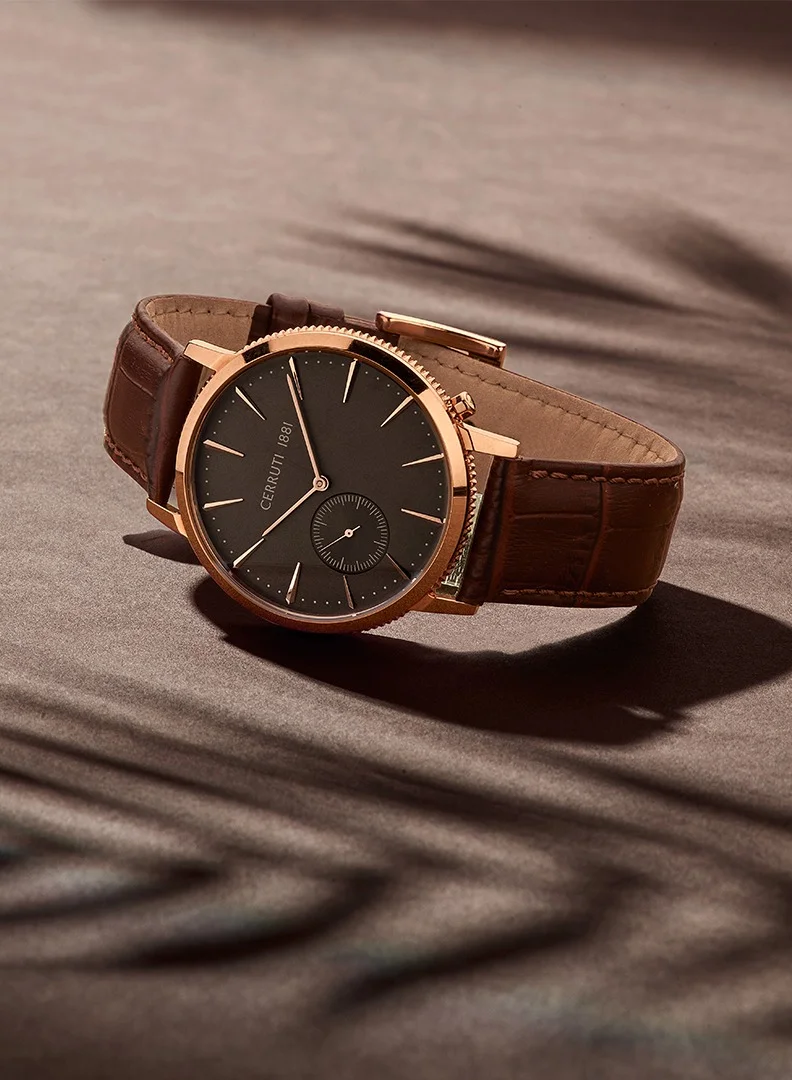 شيروتي 1881 Carano Men’s Rose Gold Case Grey Dial Brown Strap Watch