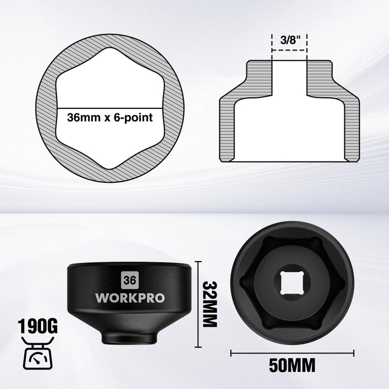 WORKPRO 36mm Oil Filter Socket Wrench, Oil Filter Removal Tool, Oil Filter Change Set, Ideal for Some Ford F250, BMW, Mini, Volvo, Audi, VW, Porsche Vehicles - Image 2