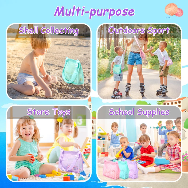 Tagitary Beach Toy Mesh Beach Bag Sand Toy Seashell Bag for Holding Shells Pool Bag with Zipper Swimming Accessories for Kids Boys and Girls(Only Bags,A Set of 3) - Image 5