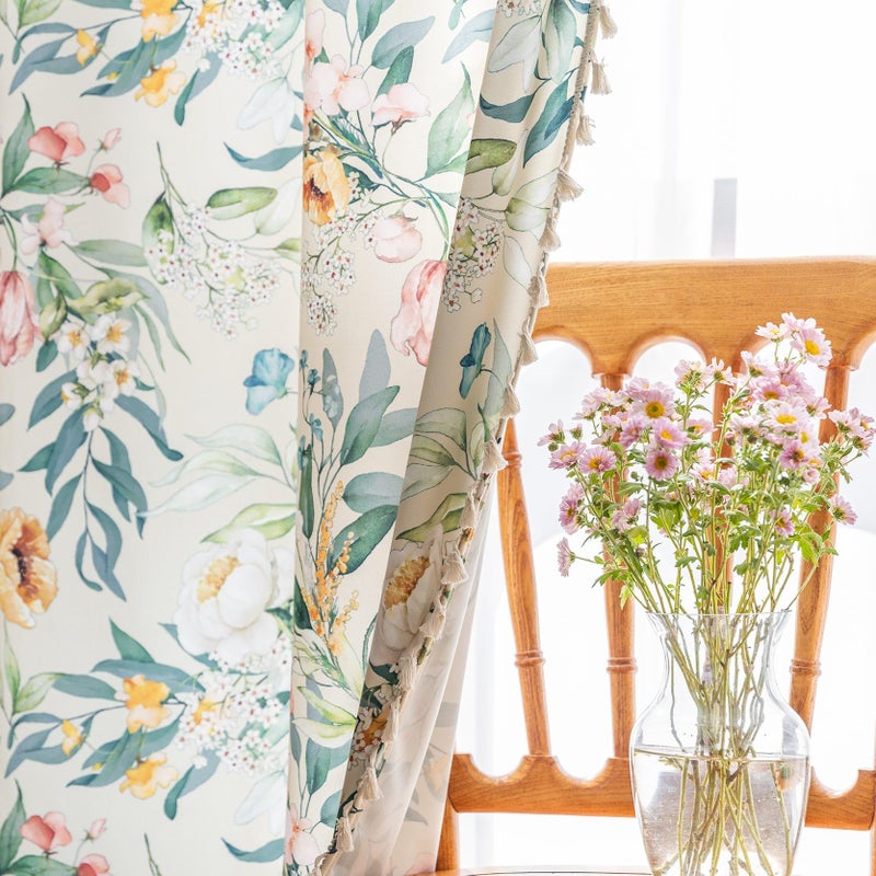 Erbnaryx Boho Floral Curtains French Country Farmhouse Curtains 96 Inches Long Light Filtering Window Rod Pocket Drapes for Living Room 2 Panels-Green Floral - Image 4