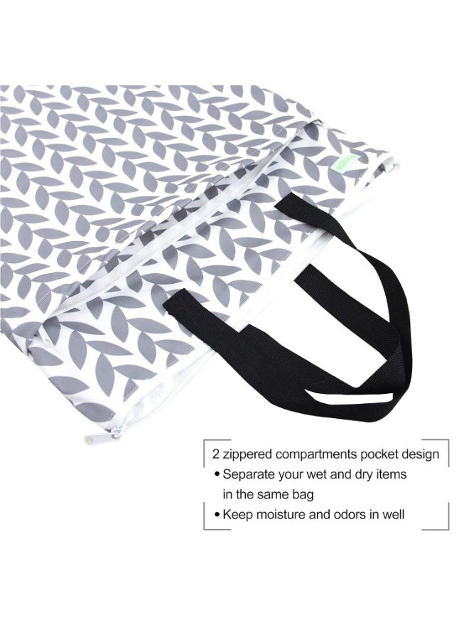 wegreeco Reusable Hanging Wet Dry Cloth Diaper Bag (Grey Leaf, Grey) - Image 3