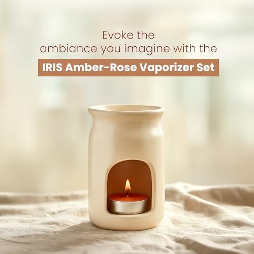IRIS - Home Fragrance - Amber Rose Vaporizer Set with Two Tea Light Candles - Amber Rose Scent - Chemical Free - Fine Living Fragrance � Room-Freshener - Made in India - 12.3 cm x 6.6 cm x 15.3 cm - Image 5