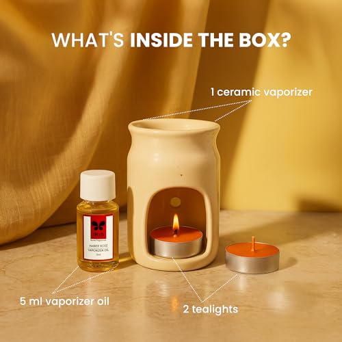 IRIS - Home Fragrance - Amber Rose Vaporizer Set with Two Tea Light Candles - Amber Rose Scent - Chemical Free - Fine Living Fragrance � Room-Freshener - Made in India - 12.3 cm x 6.6 cm x 15.3 cm - Image 4