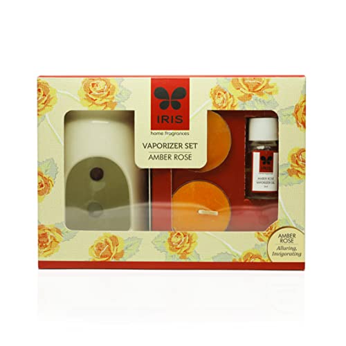 IRIS - Home Fragrance - Amber Rose Vaporizer Set with Two Tea Light Candles - Amber Rose Scent - Chemical Free - Fine Living Fragrance � Room-Freshener - Made in India - 12.3 cm x 6.6 cm x 15.3 cm - Image 1