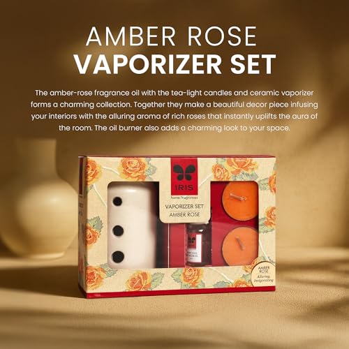 IRIS - Home Fragrance - Amber Rose Vaporizer Set with Two Tea Light Candles - Amber Rose Scent - Chemical Free - Fine Living Fragrance � Room-Freshener - Made in India - 12.3 cm x 6.6 cm x 15.3 cm - Image 2
