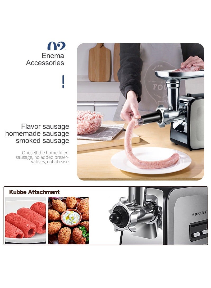 sokany Meat Grinder,3500W Electric Mincer with Muil-Function/Stainless Steel Blades & Grinding Plates & Sausage Stuffer Tube for Home Kitchen Use,SK-090 - Image 3