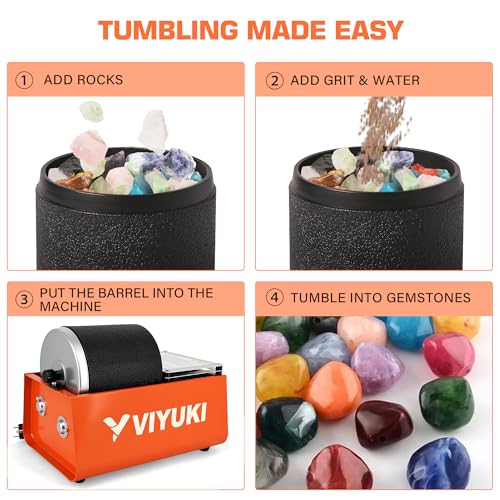 VIYUKI Rock Tumbler Kit- 3 Lb. Extra Large Capacity Barrel, Complete Rock Polisher with Durable Tumbler, Rocks, Grit, Educational Stem Science Kit - Image 3