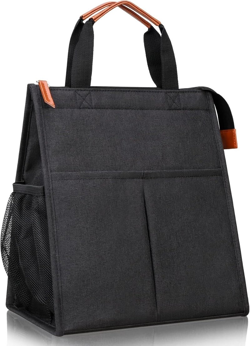 SALEPUSH Polyester Lunch Bag for Office Women and Men Big Size Insulated Tiffin Bag for Lunch Box Leakproof Keeps Hot and Cold Unisex Lunch Box Bag for Kids Office Picnic SchoolBlack - Image 1