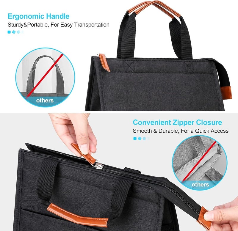 SALEPUSH Polyester Lunch Bag for Office Women and Men Big Size Insulated Tiffin Bag for Lunch Box Leakproof Keeps Hot and Cold Unisex Lunch Box Bag for Kids Office Picnic SchoolBlack - Image 5