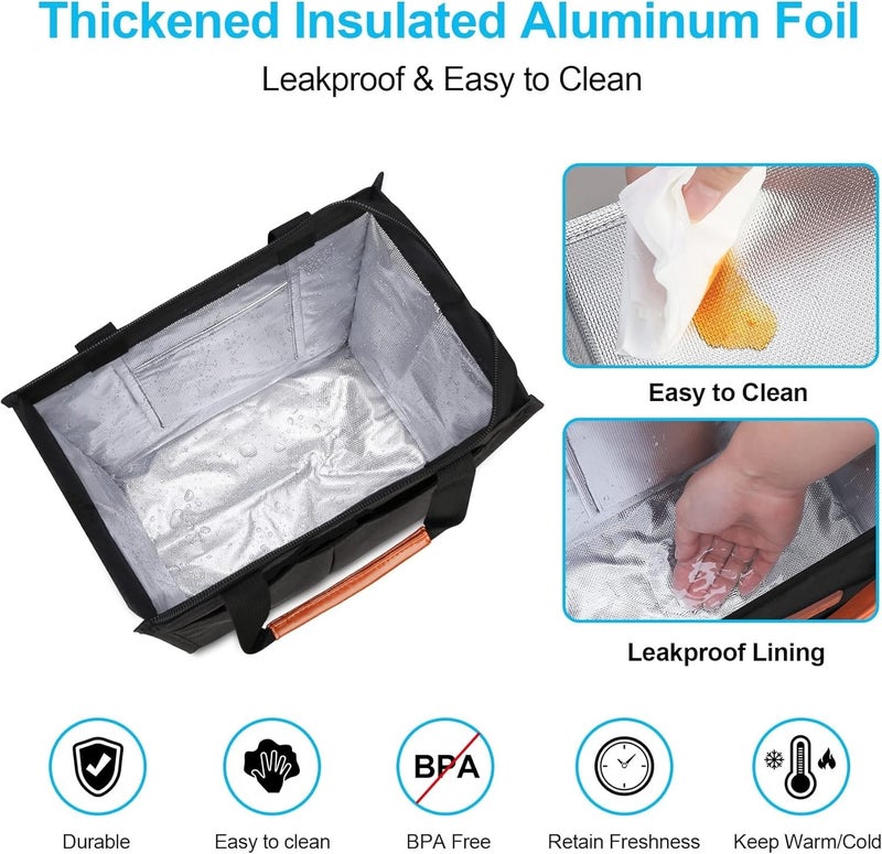 SALEPUSH Polyester Lunch Bag for Office Women and Men Big Size Insulated Tiffin Bag for Lunch Box Leakproof Keeps Hot and Cold Unisex Lunch Box Bag for Kids Office Picnic SchoolBlack - Image 3