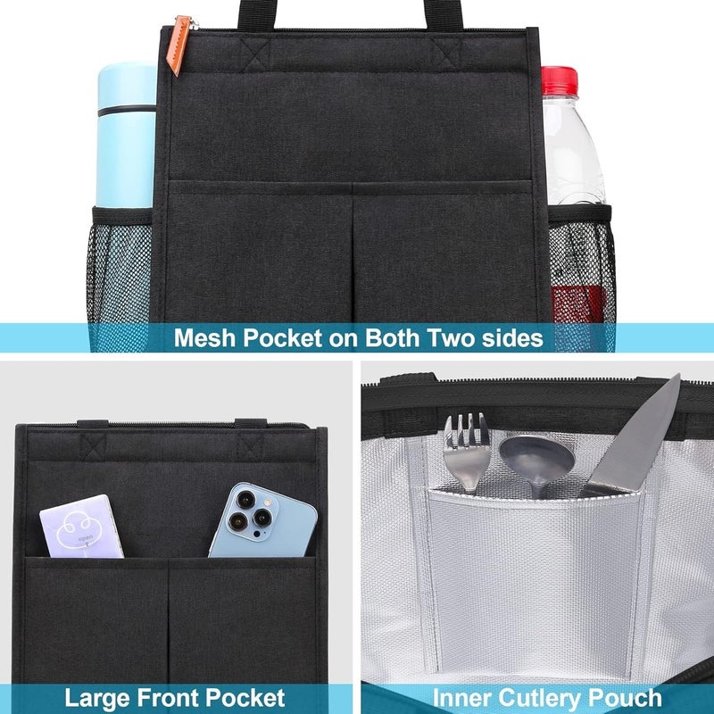 SALEPUSH Polyester Lunch Bag for Office Women and Men Big Size Insulated Tiffin Bag for Lunch Box Leakproof Keeps Hot and Cold Unisex Lunch Box Bag for Kids Office Picnic SchoolBlack - Image 4