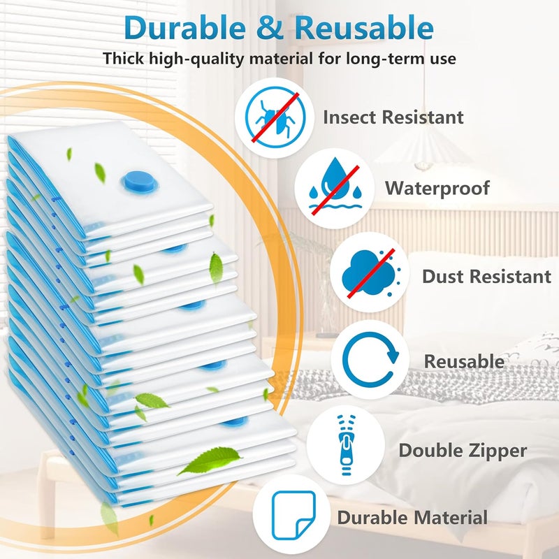 Whitmor 20 Pack Vacuum Storage Bags，Space Saver Bags(4 Jumbo/4 Large/4 Medium/4 Small/4 Roll),Compression for Comforters and Blankets, Sealer Clothes Storage, Hand Pump Included - Image 5