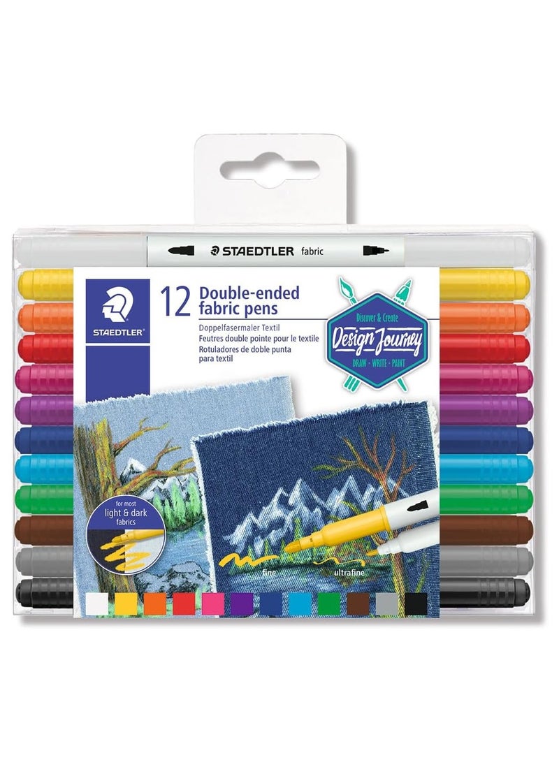 ستدلر أقلام تحديد قماش مزدوجة الأطراف من ستيدلر - ١٢ لونًا متنوعًا، ٣١٩٠ TB12 - Image 1