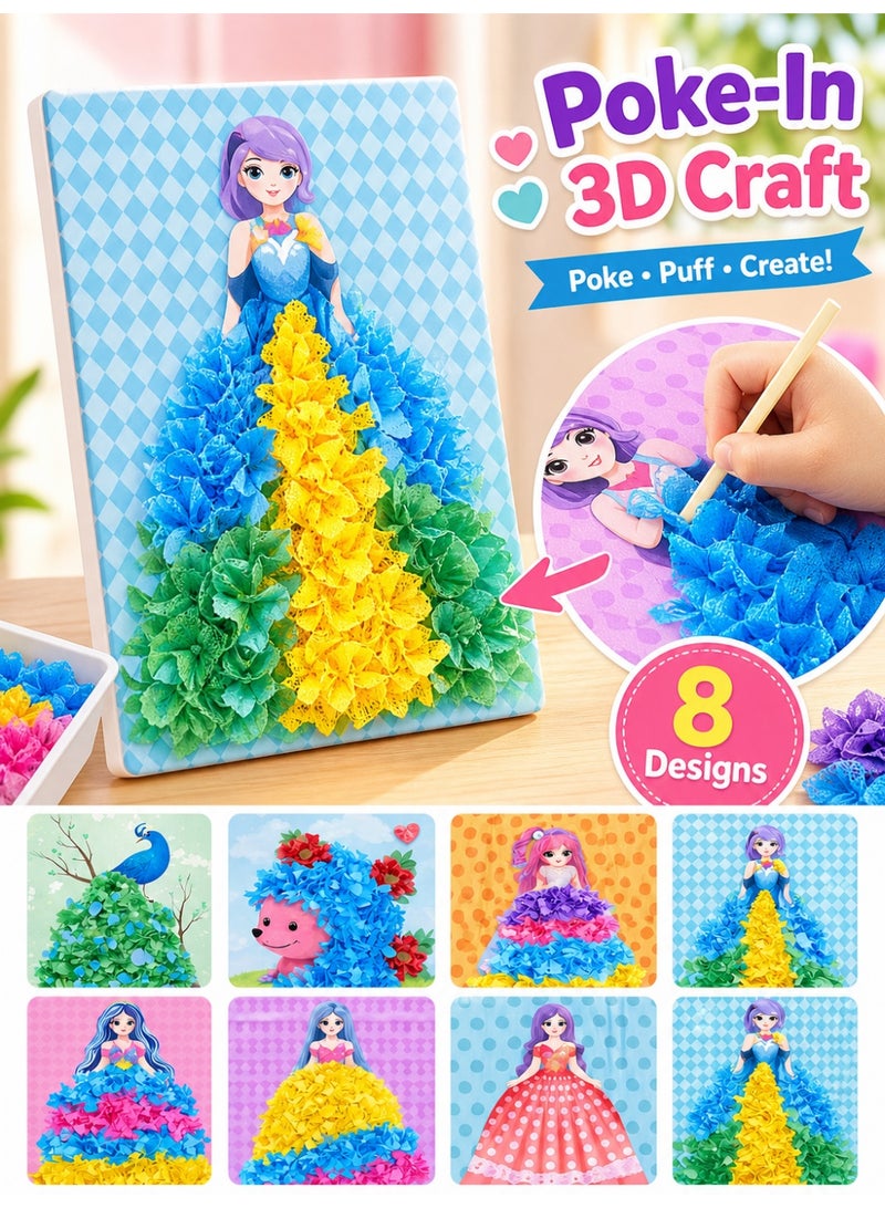 Arts and Crafts Kit for Girls – 8-Design DIY Princess Poke Art Set, 3D Drawing Painting Activity, Mess-Free Creative Educational Toy for Kids Ages 3-10, Birthday & Party Gift - Image 1