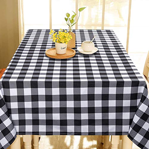 ATOOTFUSION Cotton Checkered Tablecloth - Stain Resistant, and Wrinkle Resistant Washable Table Cloth for Dining Room, Gingham Pattern (Black and White, 6 Seater (60X84 Inches)) - Image 2