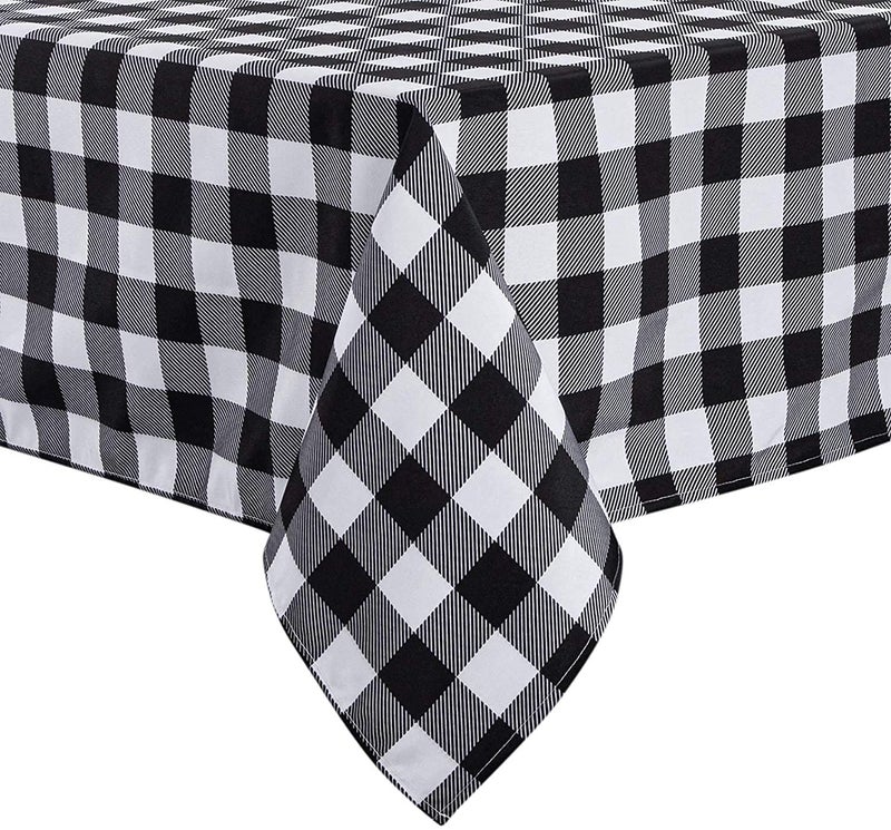 ATOOTFUSION Cotton Checkered Tablecloth - Stain Resistant, and Wrinkle Resistant Washable Table Cloth for Dining Room, Gingham Pattern (Black and White, 6 Seater (60X84 Inches)) - Image 5