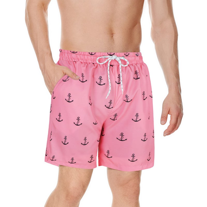 American Trends Men's Swimsuit Swim Trunk Mens 7 Inch Inseam Boardshorts Swimwear Beach Pool Bathing Suits Pink Anchor L - Image 3