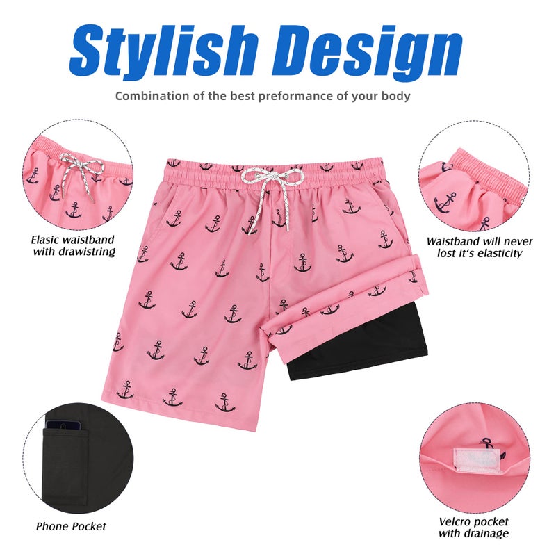 American Trends Men's Swimsuit Swim Trunk Mens 7 Inch Inseam Boardshorts Swimwear Beach Pool Bathing Suits Pink Anchor L - Image 5