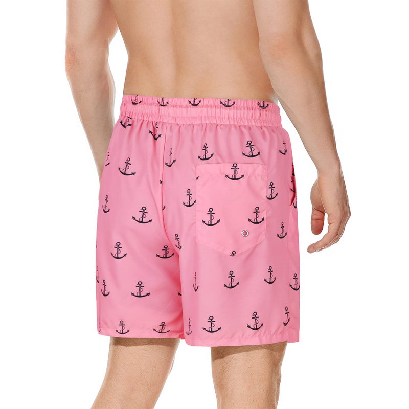 American Trends Men's Swimsuit Swim Trunk Mens 7 Inch Inseam Boardshorts Swimwear Beach Pool Bathing Suits Pink Anchor L - Image 2