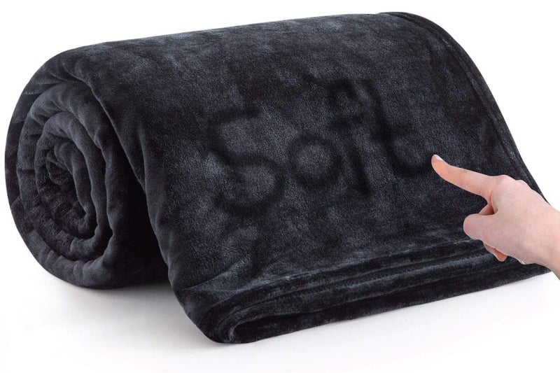 MOONLIGHT20015 Fleece Throw Blanket for Bed  Soft Cosy Fluffy Blankets for Sofa 400 GSM Silk Touch Warm Double Throws for Audlts Black 150x200 Cm