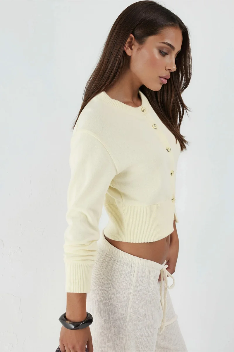 Busem BUSEM Casual Crew Neck Buttoned Crop Jacket