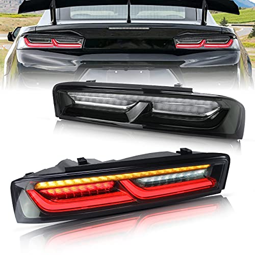 VLAND Led Tail lights Compatible with Chevrolet Camaro 2016 2017 2018 w/Amber Turn Signal w/Sequential (US Plug), Smoke Clear Lens Rear Lamp Assembly with Passenger& Driver Sides - Image 1