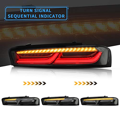 VLAND Led Tail lights Compatible with Chevrolet Camaro 2016 2017 2018 w/Amber Turn Signal w/Sequential (US Plug), Smoke Clear Lens Rear Lamp Assembly with Passenger& Driver Sides - Image 2