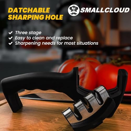 SmallCloud Kitchen Manual Knife Sharpener 3 Stage Sharpening Tools for Ceramic Steel and Knives - Image 3