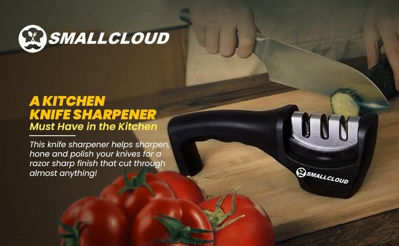 SmallCloud Kitchen Manual Knife Sharpener 3 Stage Sharpening Tools for Ceramic Steel and Knives - Image 5