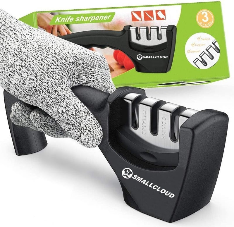 SmallCloud Kitchen Manual Knife Sharpener 3 Stage Sharpening Tools for Ceramic Steel and Knives - Image 1