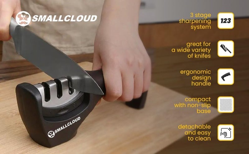 SmallCloud Kitchen Manual Knife Sharpener 3 Stage Sharpening Tools for Ceramic Steel and Knives - Image 2
