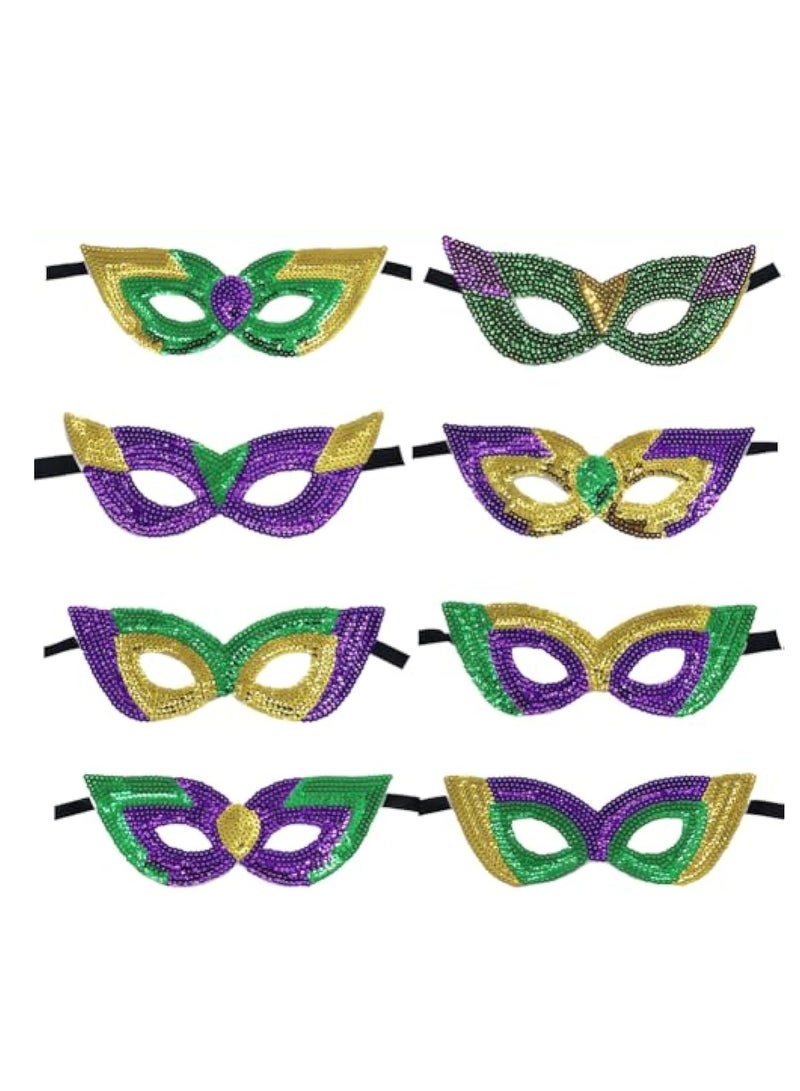 KASTWAVE 8PCS Sparkling Sequin Half Mask, Couple Masquerade Masks Sequins, Venetian Party Mask Plastic Costume Carnival Mask,  Adjustable Strap Buckle Shiny Glittering - Image 1