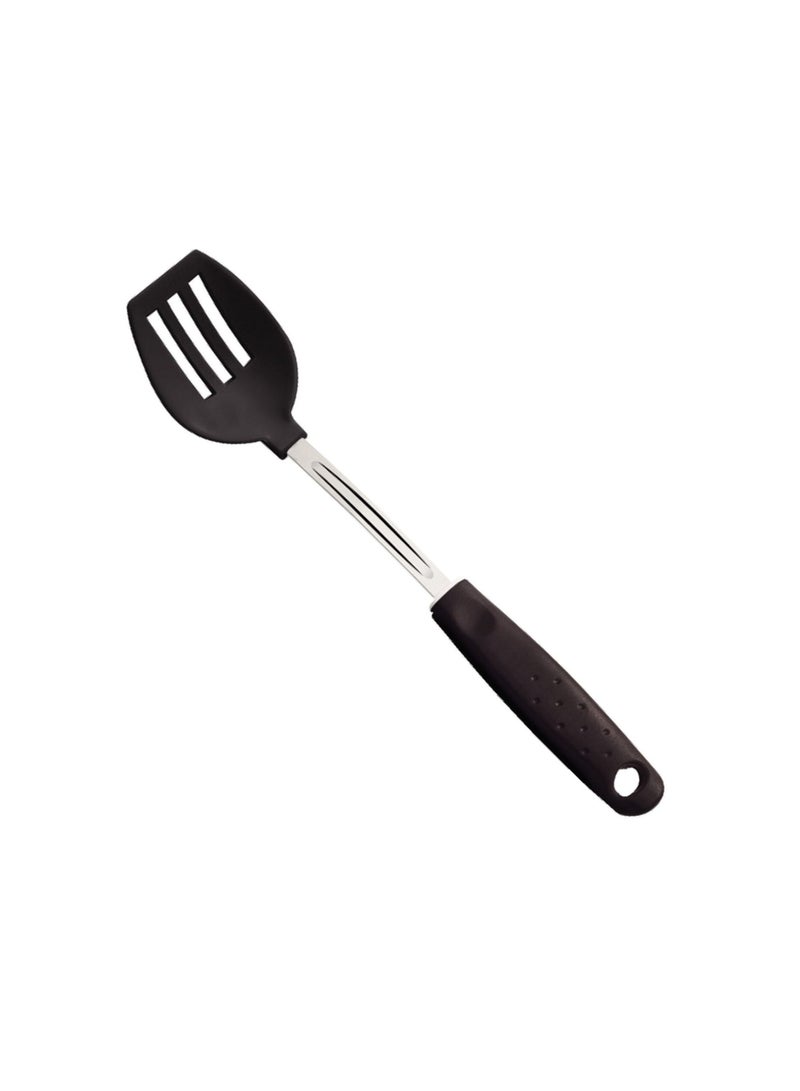 TRAMONTINA Since 1911, Made In Brazil - Utilita Black Nylon Slotted Serving Spoon with Stainless Steel Shank and Black Polypropylene Handle  - Image 1