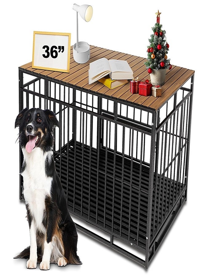 Petmystify Dog Crate Topper Metal with Magnets for 36 Inch Crate - Aluminum Foldable Dog Kennel Topper Decorative Storage Pet Crate Table Walnut (Only Topper) - Image 1