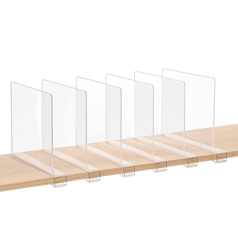 ZORCOR ZORCOR Clear Acrylic Shelf Dividers Closets Shelf and Closet Separator for Organization in Bedroom Kitchen and Office Shelves 6 Pack 