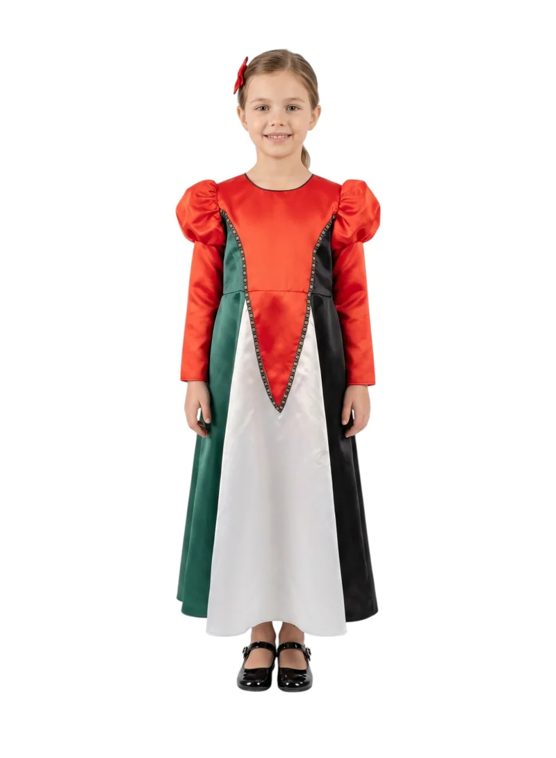 Bidani Girls' Palestine Flag Inspired Satin Gown with Puff Sleeves