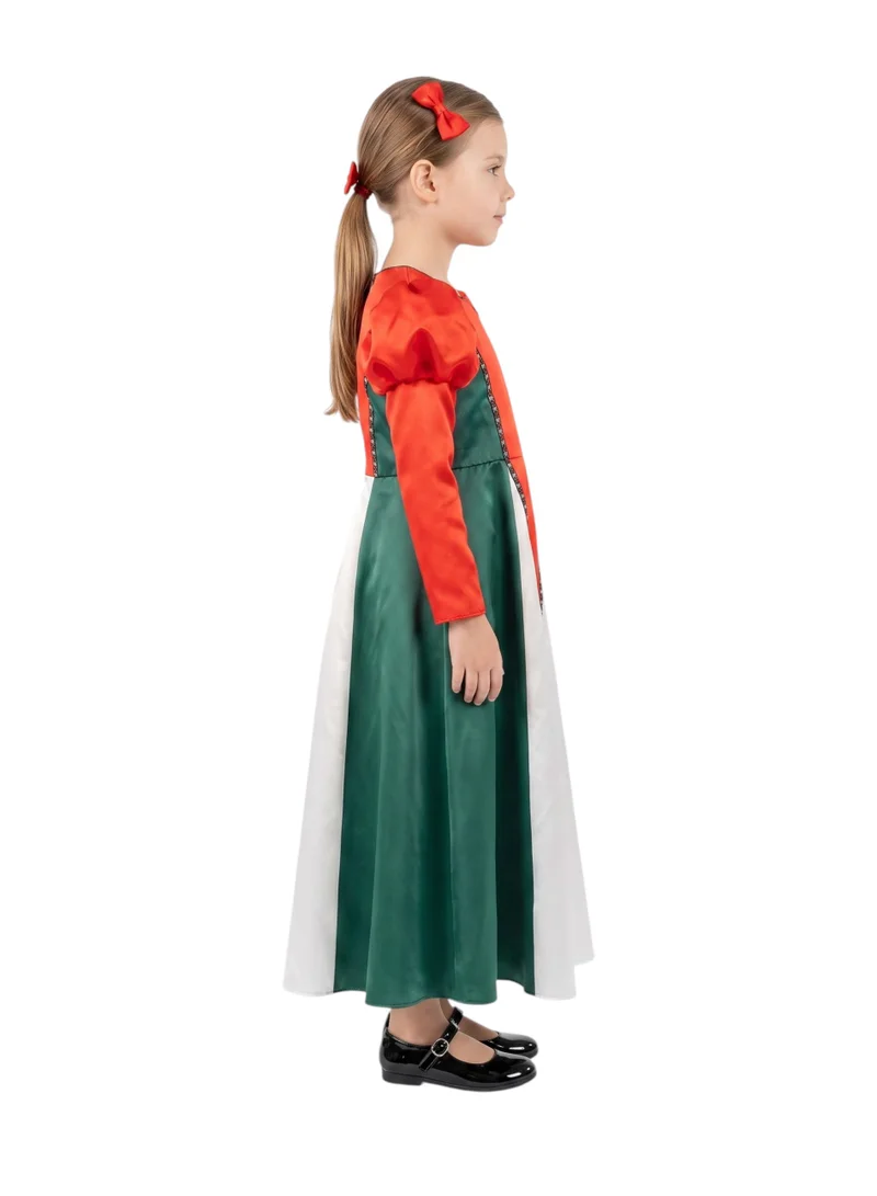 Bidani Girls' Palestine Flag Inspired Satin Gown with Puff Sleeves
