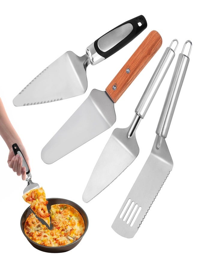 Restynic 4-Piece Stainless Steel Pie Server Set with Serrated Edges & Comfort Grip Handles, Cake/Pizza Cutter & Server for Weddings, Desserts & Parties - Image 1