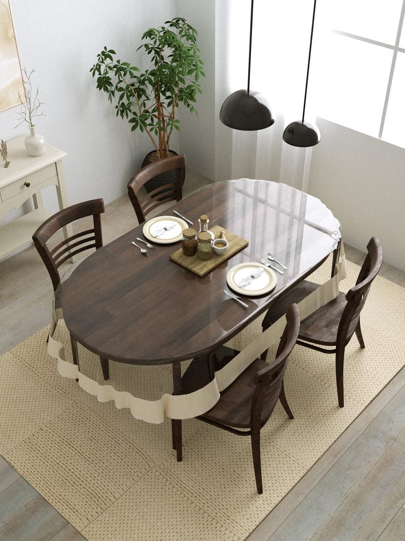 Clasiko 4 Seater Oval Dining Table Cover; 54x78 Inches or 137x198 Cms; Material - PVC; Anti Slip; Cream Lace - Image 5
