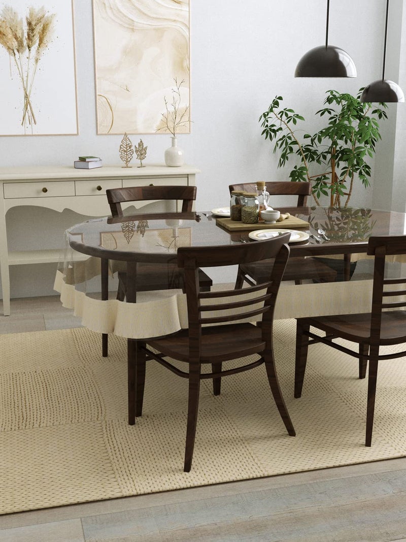 Clasiko 4 Seater Oval Dining Table Cover; 54x78 Inches or 137x198 Cms; Material - PVC; Anti Slip; Cream Lace - Image 3