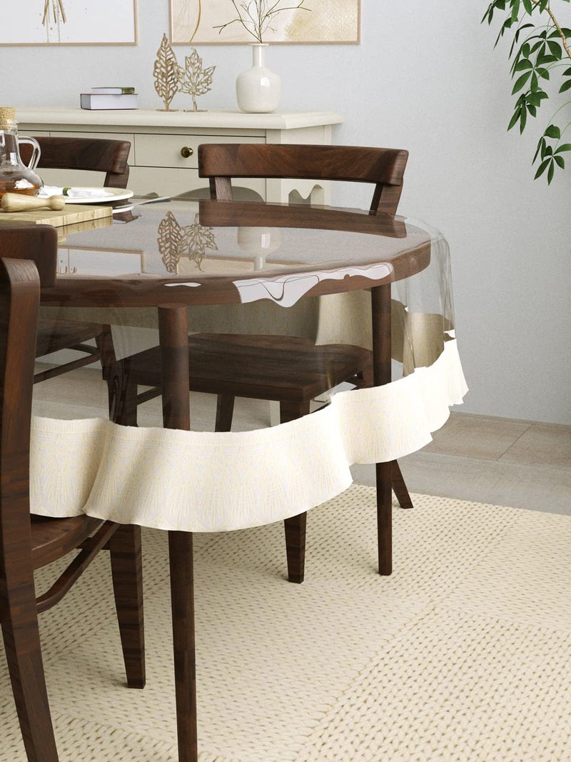 Clasiko 4 Seater Oval Dining Table Cover; 54x78 Inches or 137x198 Cms; Material - PVC; Anti Slip; Cream Lace - Image 2
